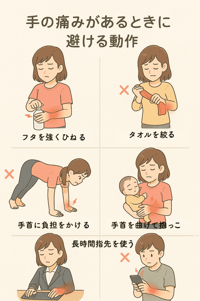 手の痛みがあるときに避ける動作